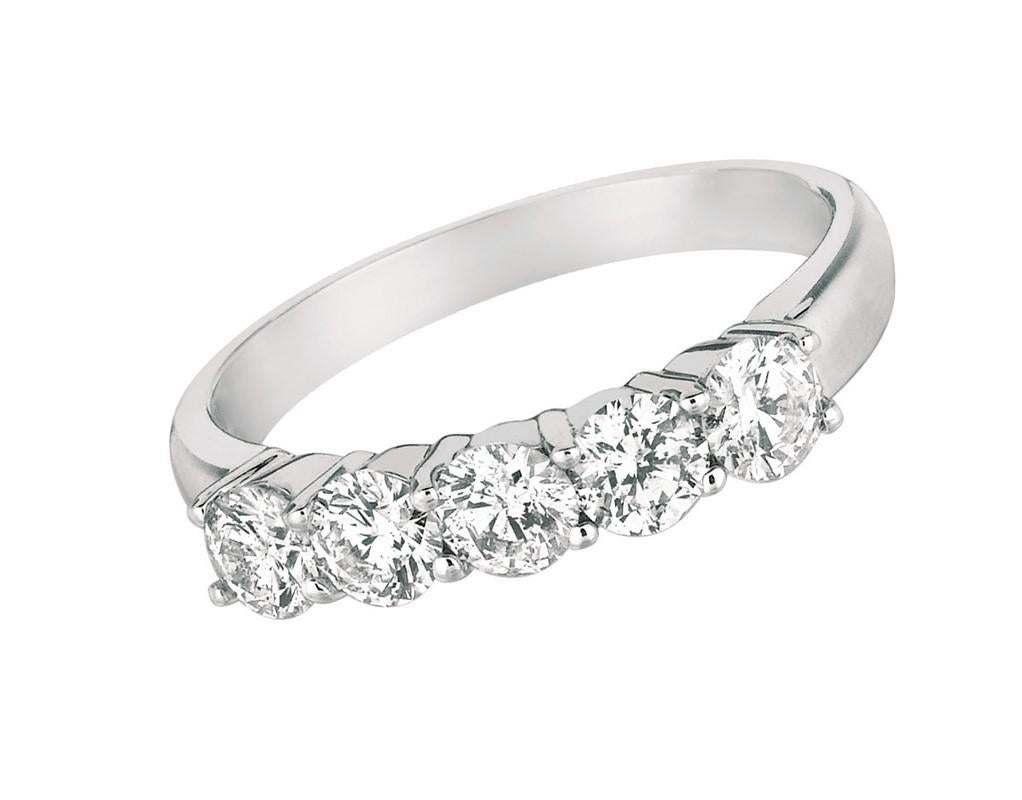1,00 Karat natürlicher Diamant Ring G SI 14 Karat Weißgold 5 Steine (Rundschliff) im Angebot