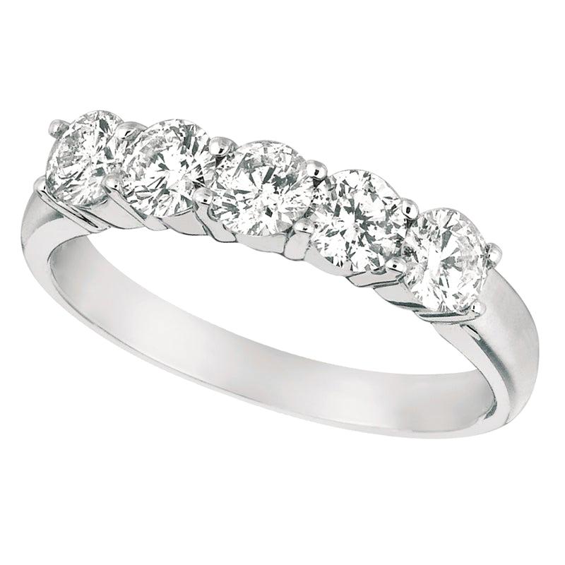 Bague en or blanc 14 carats avec 5 pierres et diamants naturels de 1,00 carat G SI