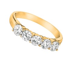 1.00 Carat Natural Diamond Ring G SI 14 Karat Yellow Gold 5 Stones