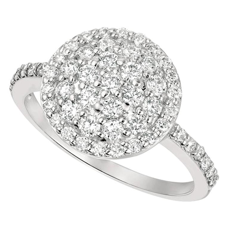 1.00 Carat Natural Diamond Round Pave Ring G SI 14 Karat White Gold For Sale