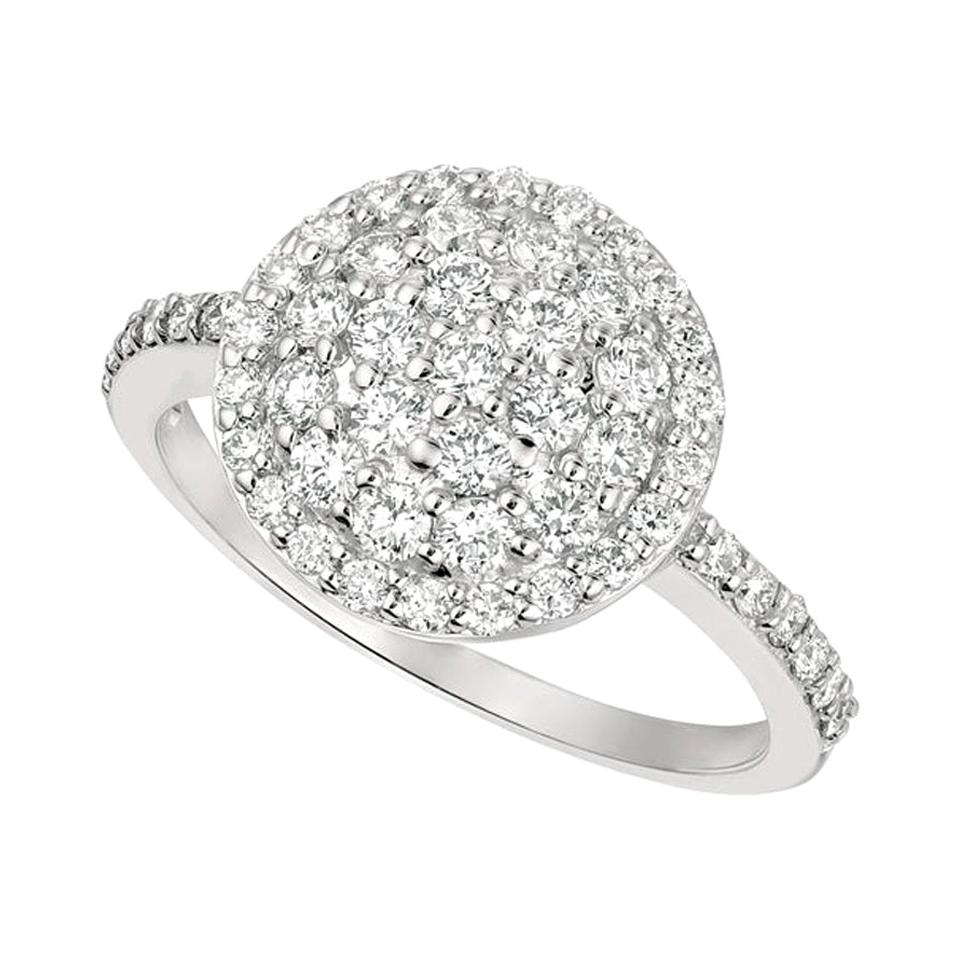 For Sale:  1.00 Carat Natural Diamond Round Pave Ring G SI 14 Karat White Gold
