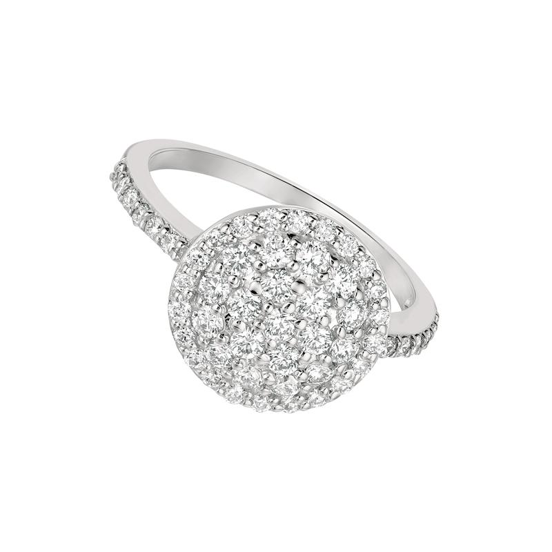 Contemporary 1.00 Carat Natural Diamond Round Pave Ring G SI 14 Karat White Gold For Sale