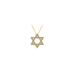 1.00 Carat Natural Diamond Star of David Necklace 14K Yellow Gold
