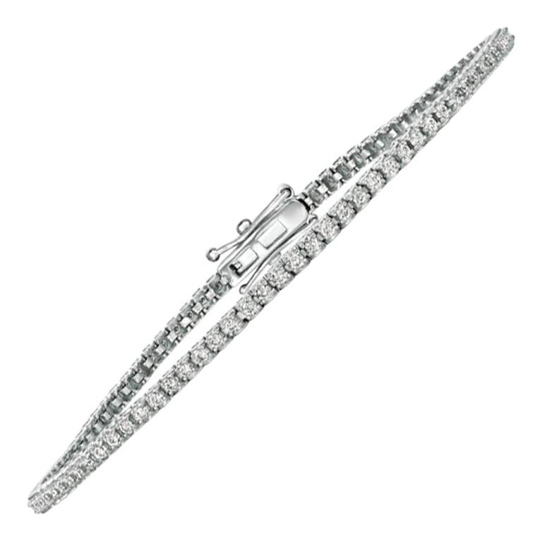 1.00 Carat Natural Diamond Tennis Bracelet G SI 14 Karat White Gold For Sale