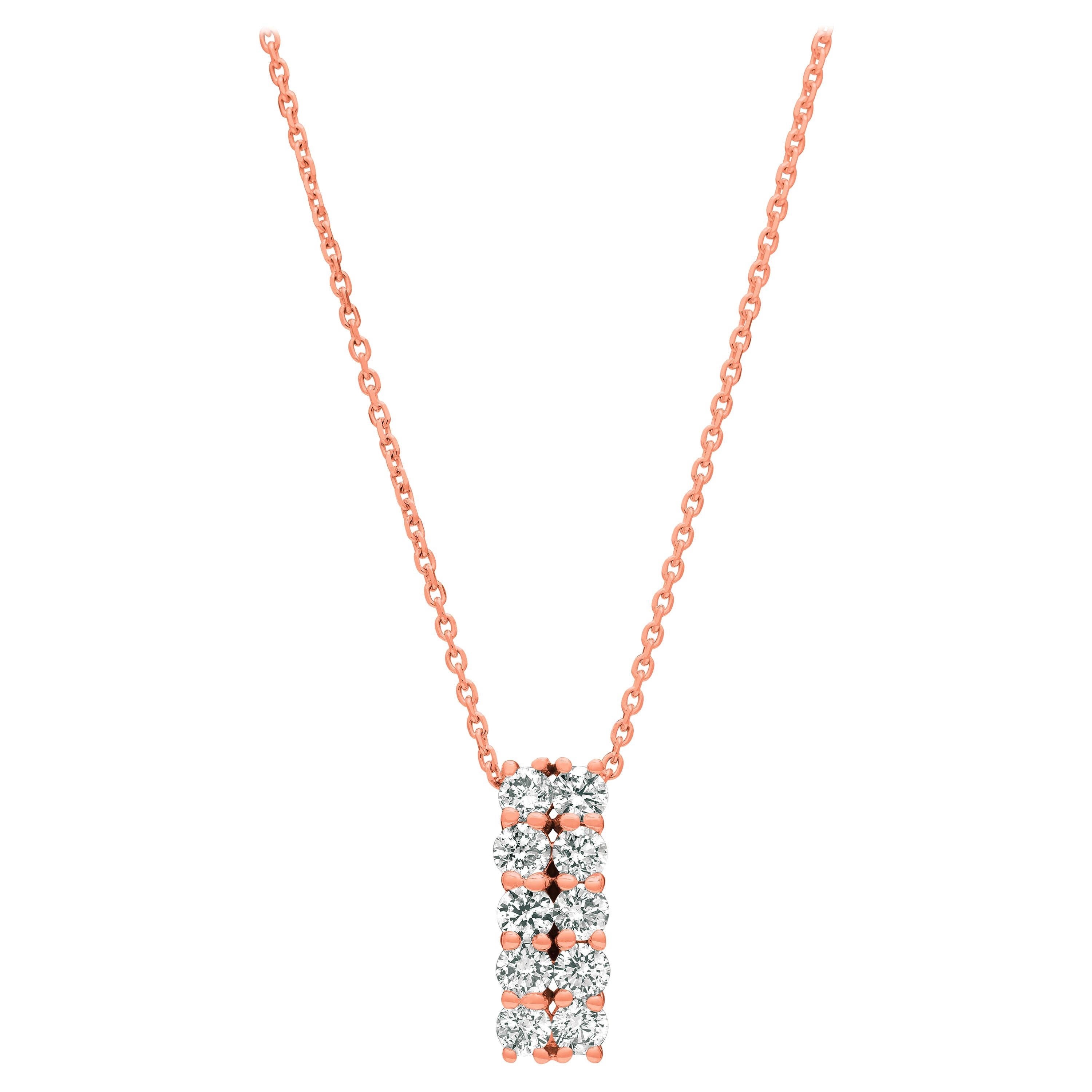 1.00 Carat Natural Diamond Two Rows Necklace 14 Karat Rose Gold G-H SI For Sale