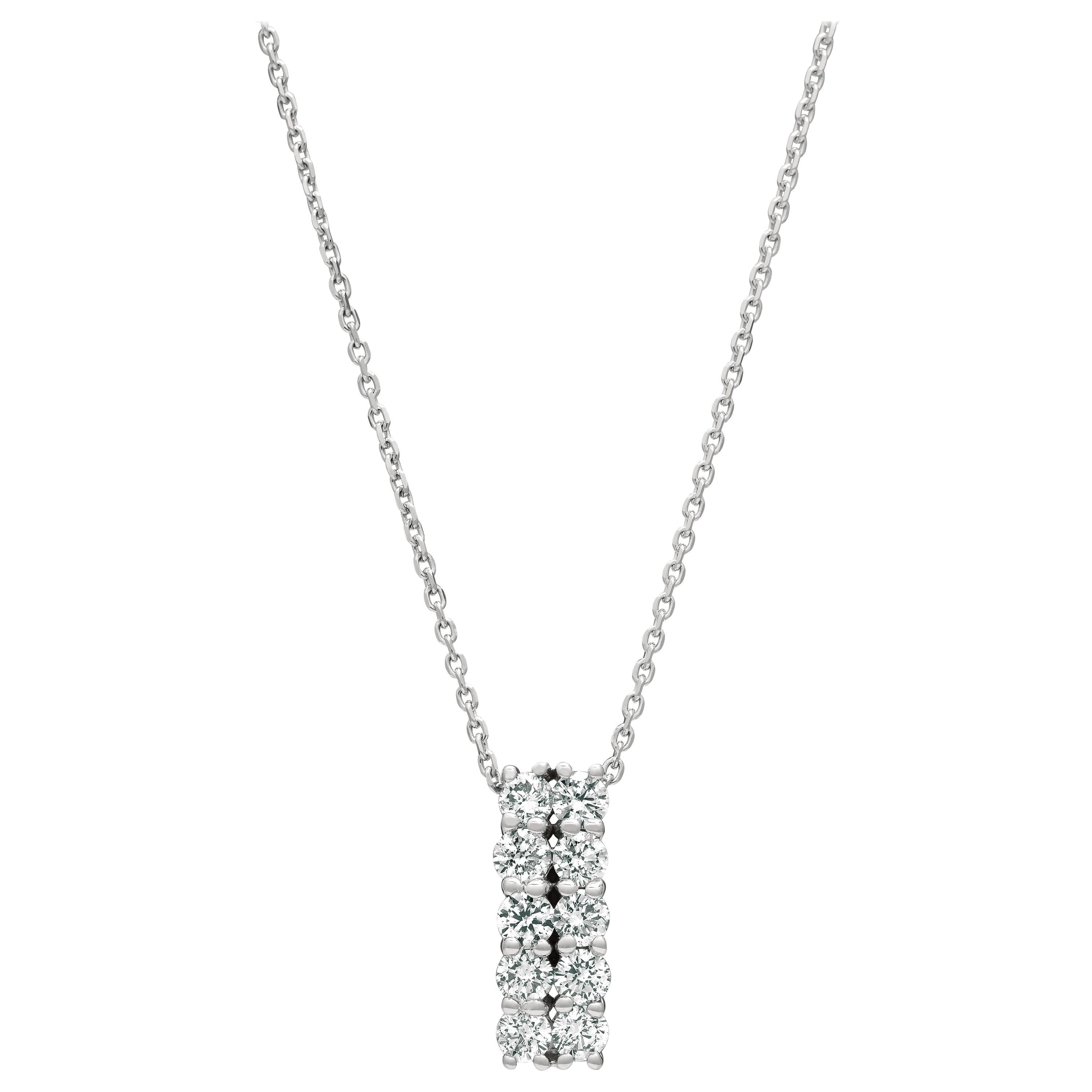 1.00 Carat Natural Diamond Two Rows Necklace 14 Karat White Gold G-H SI For Sale