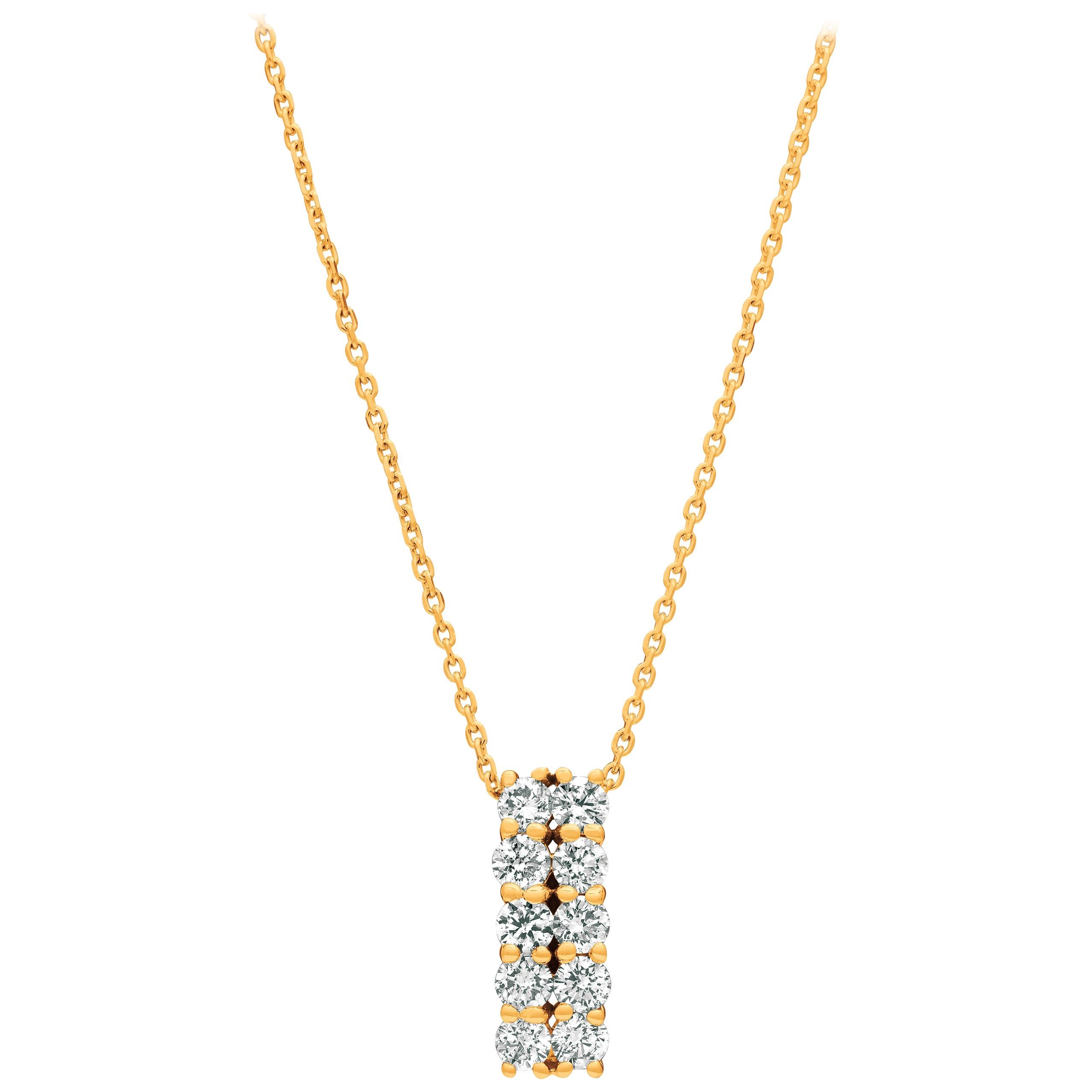 1.00 Carat Natural Diamond Two Rows Necklace 14 Karat Yellow Gold G-H SI