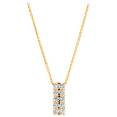 1.00 Carat Natural Diamond Two Rows Necklace 14 Karat Yellow Gold G-H SI