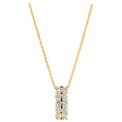 1.00 Carat Natural Diamond Two Rows Necklace 14 Karat Yellow Gold G-H SI