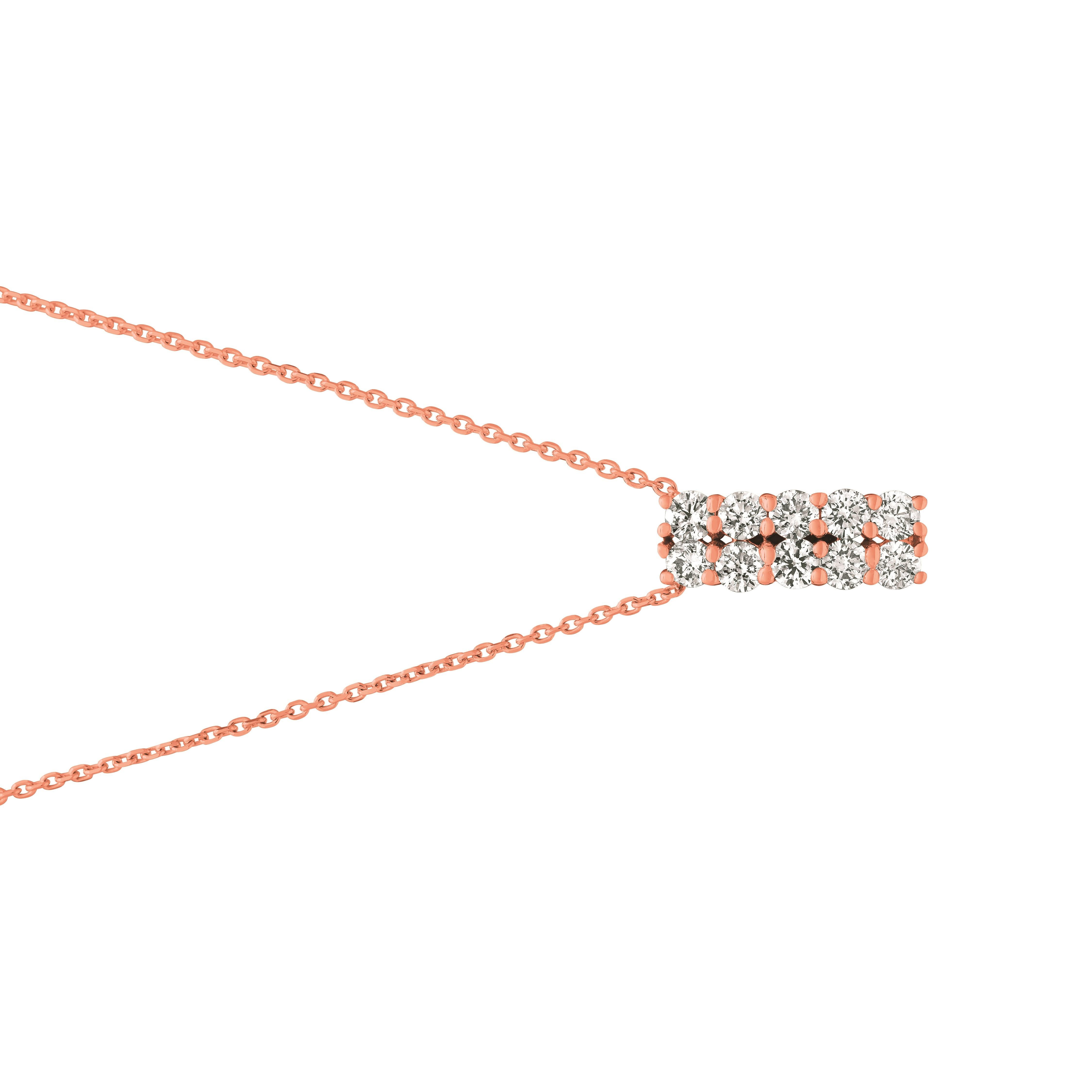 Rose Cut 1.00 Carat Natural Diamond Two Rows Necklace 14 Karat Rose Gold G-H SI For Sale