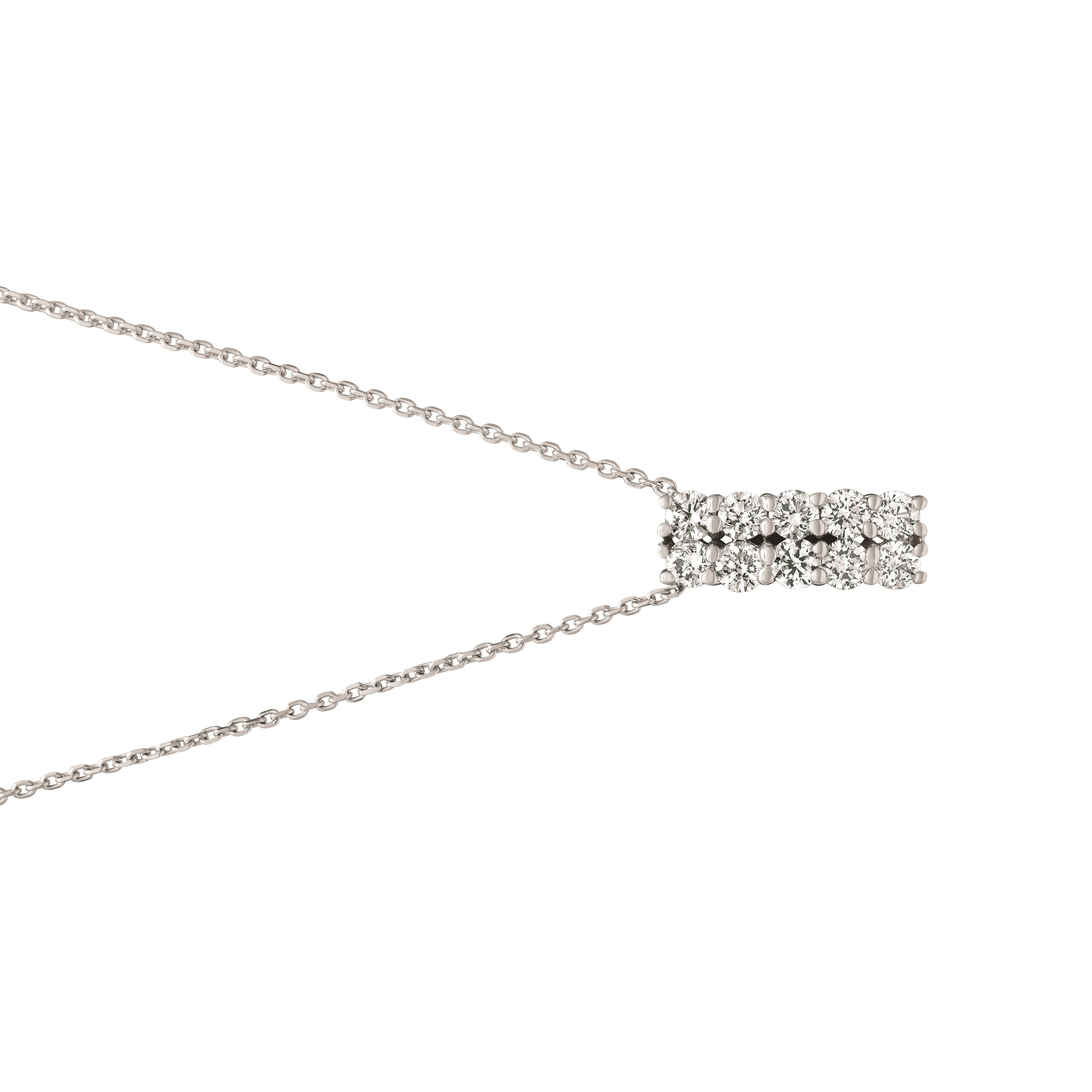 Round Cut 1.00 Carat Natural Diamond Two Rows Necklace 14 Karat White Gold G-H SI For Sale