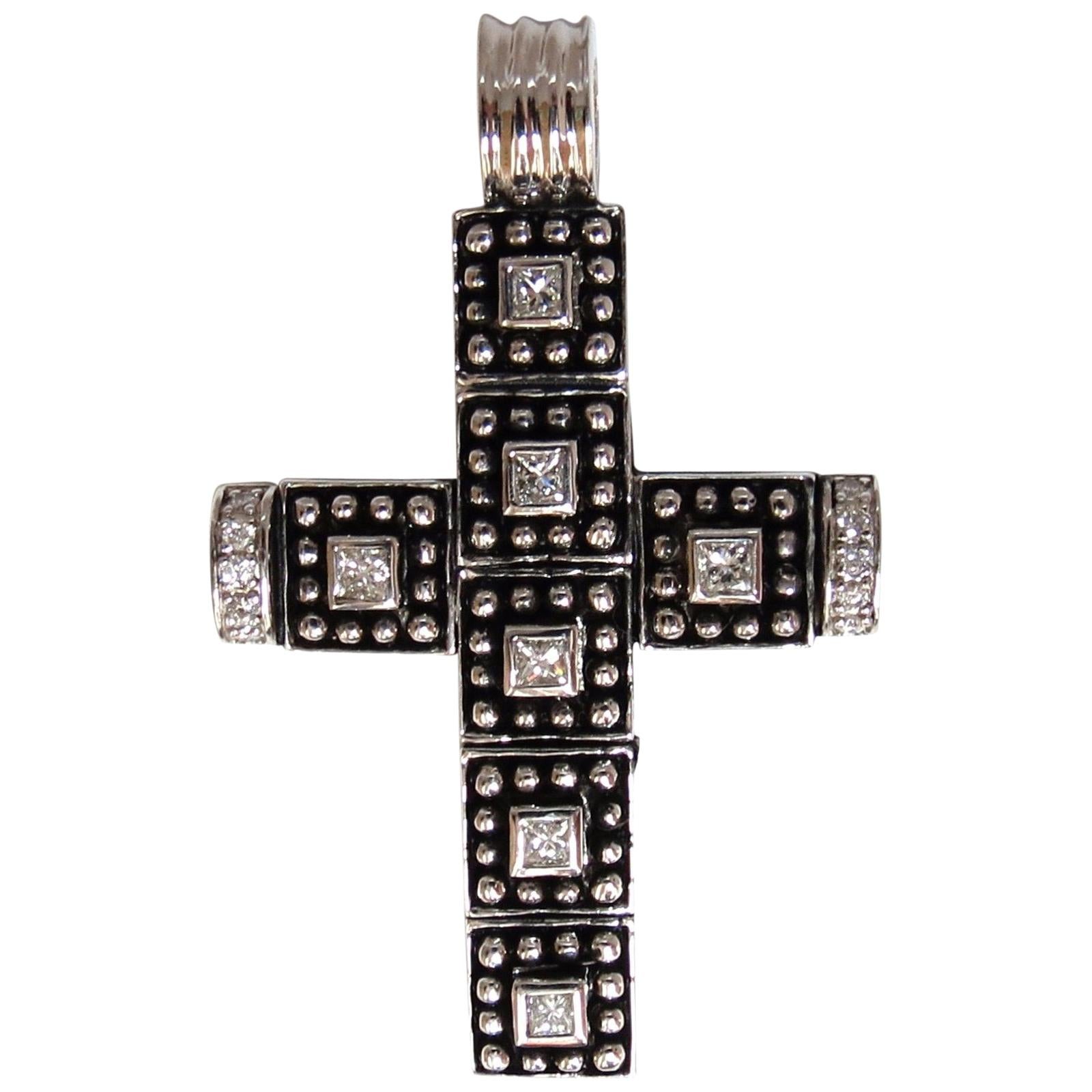 1.00 Carat Natural Diamonds Gothic Cross Pendant For Sale