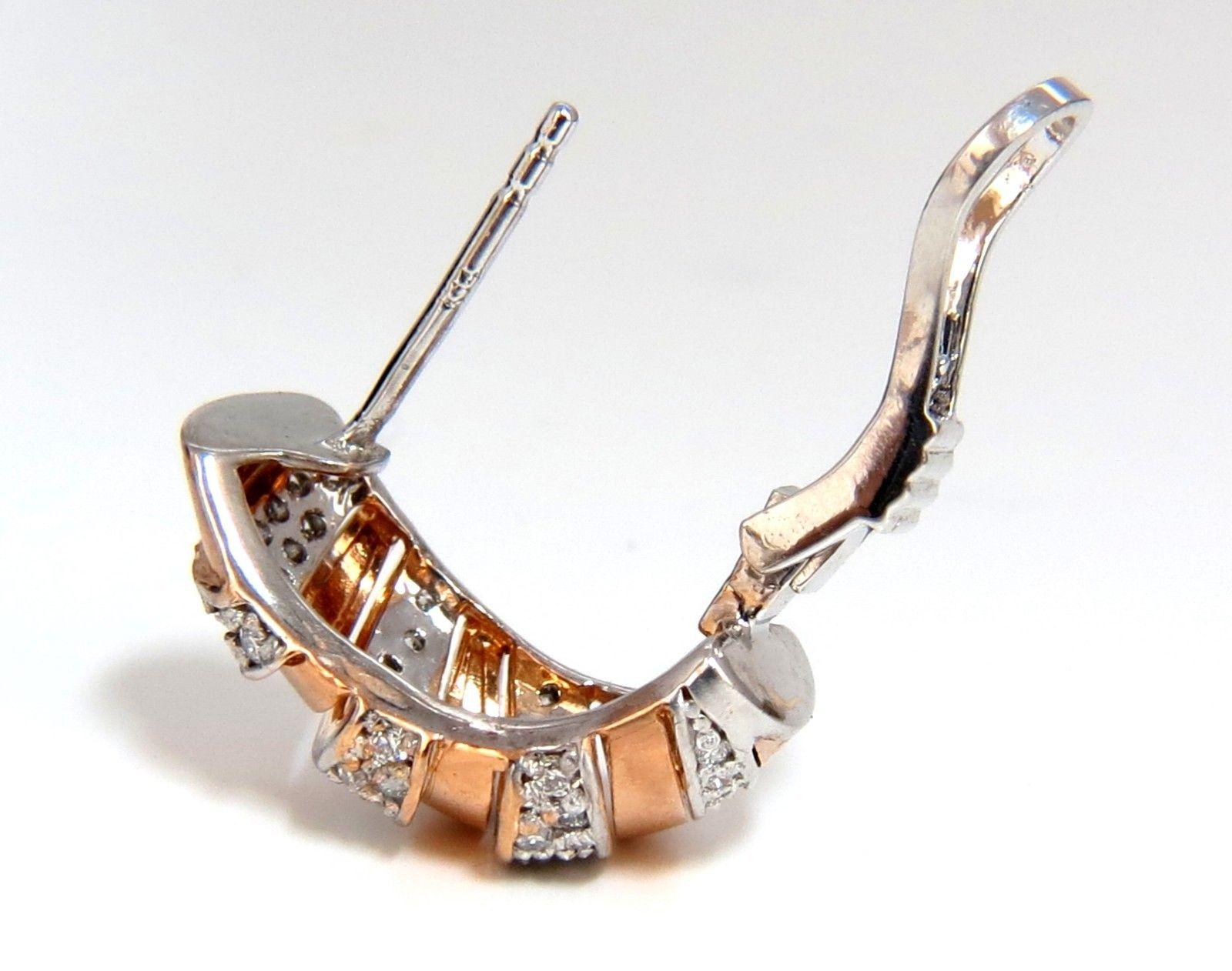 1.00 Carat Natural Diamonds Hoop Earrings Slant Striped 14 Karat For Sale 6