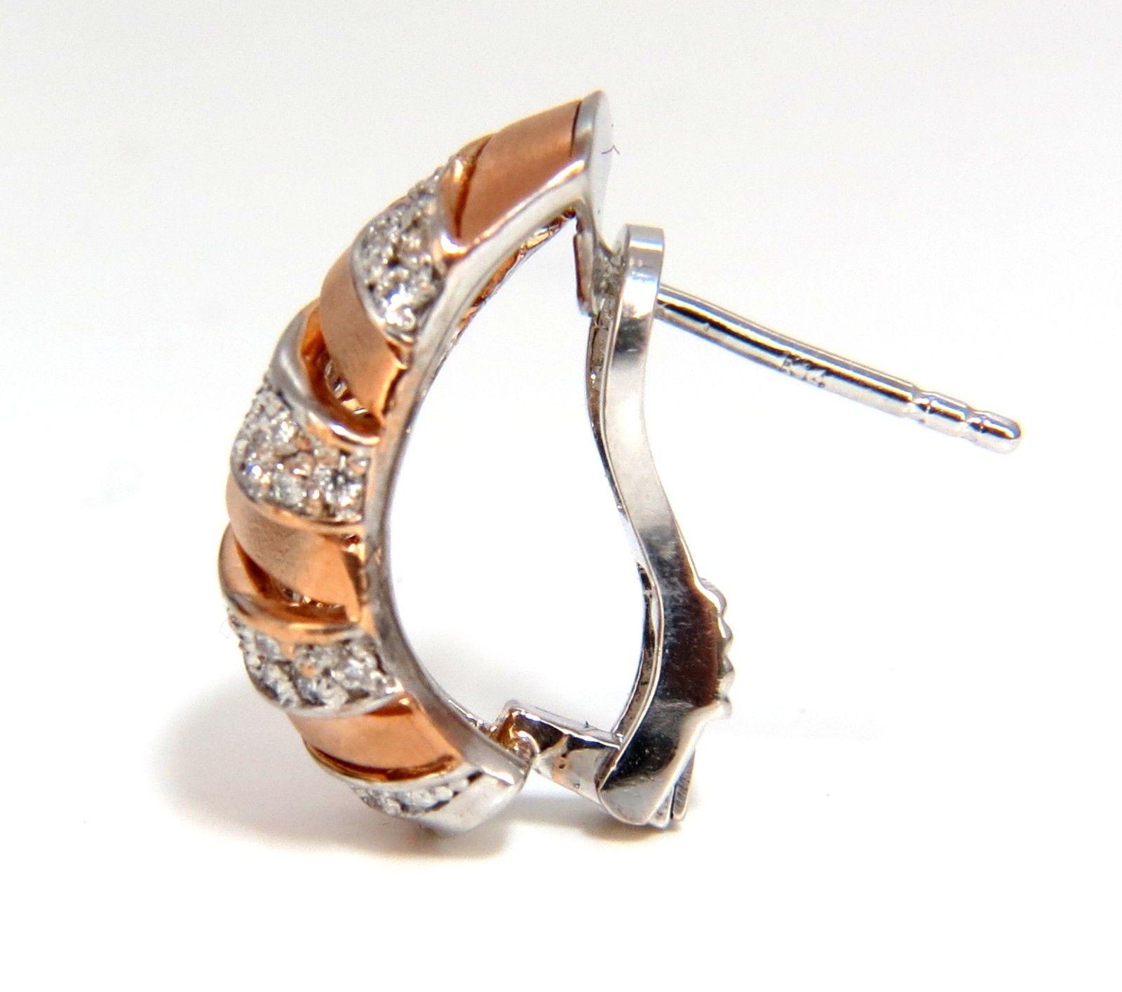 1.00 Carat Natural Diamonds Hoop Earrings Slant Striped 14 Karat For Sale 7