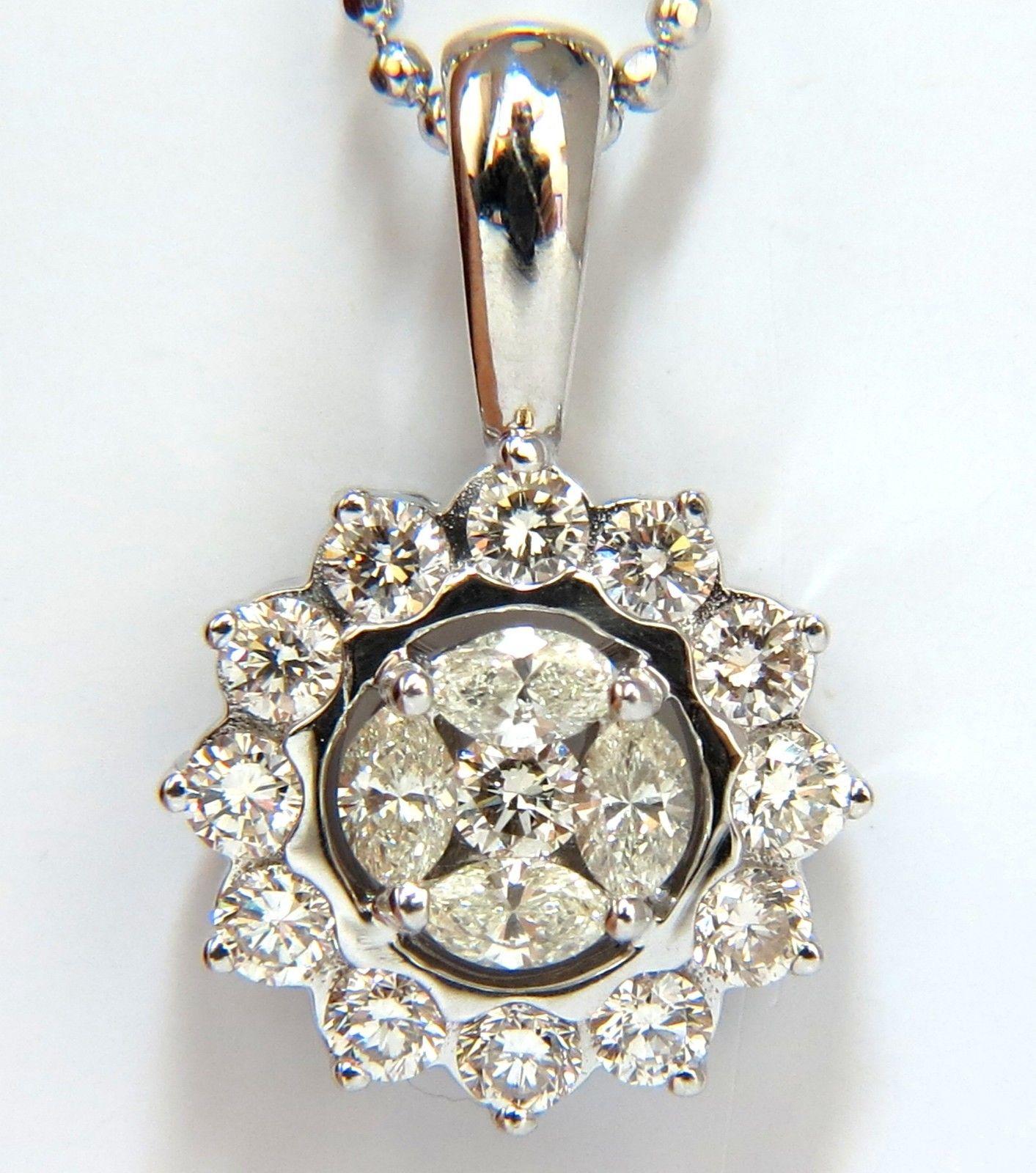 Marquise cluster Halo pendant & Chain



1.00ct. Natural round & marquise diamonds 

 Full cut brilliants.

 Vs-2 & Si-1 Clarity. 

(4)  Marquise: J-color

All rounds: G-colors.

Gorgeous halo design.

14kt. white gold

5.7 grams.

Pendant: .80 Inch