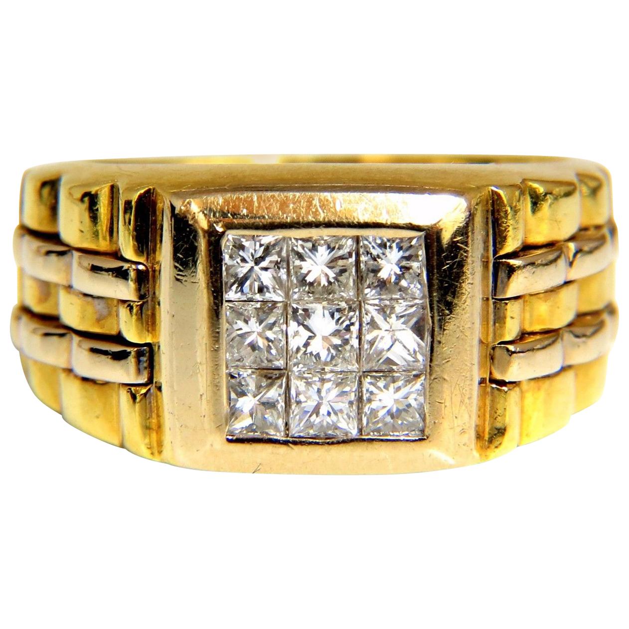 1.00 Carat Natural Diamonds "Watch Band" Men's Ring H/Vs 3D 18 Karat 19 Gram
