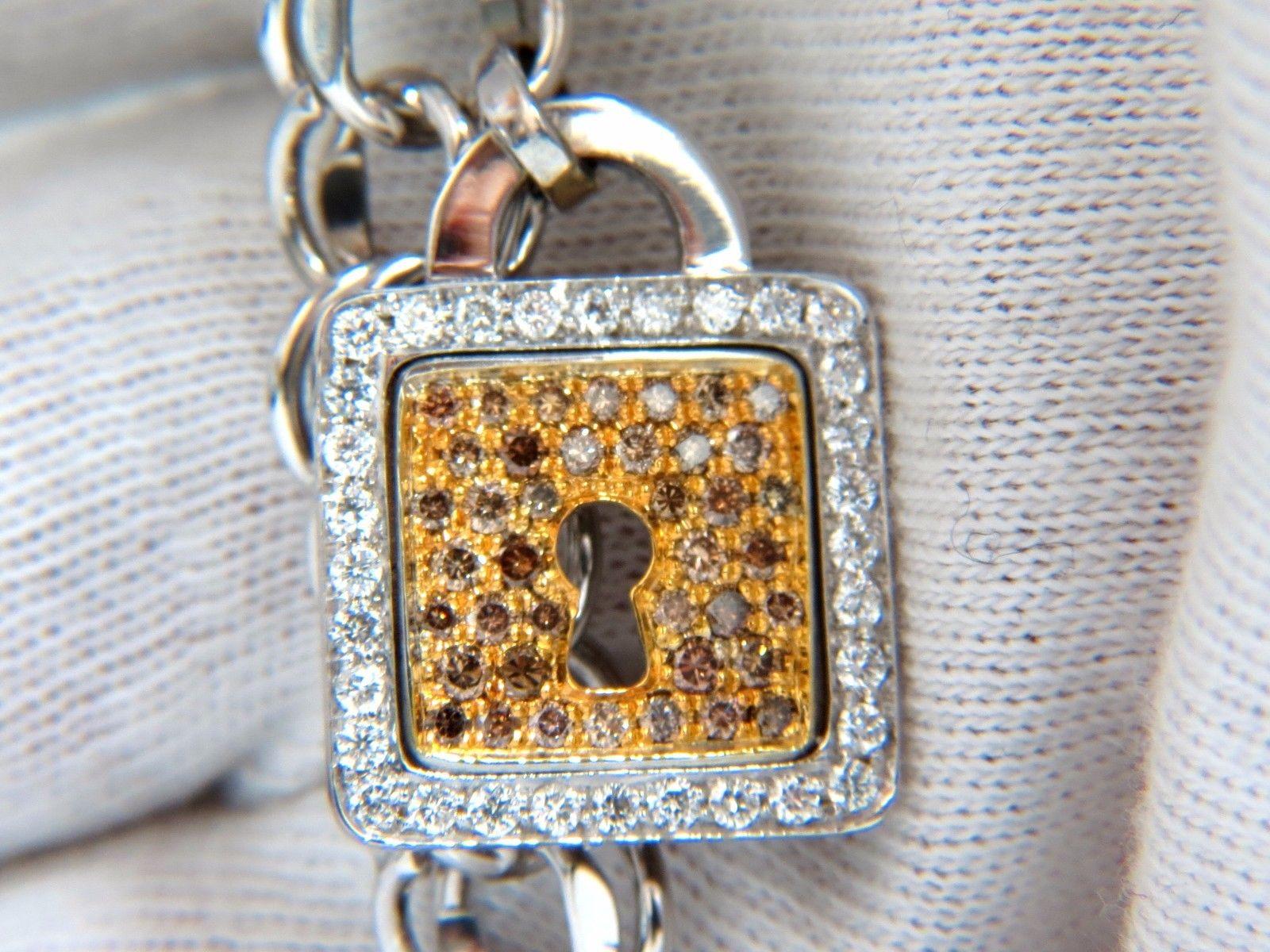 1.00 Carat Natural Fancy Color Diamonds Lock Charm Bracelet 18 Karat In New Condition In New York, NY