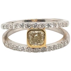 1.00 Carat Natural Fancy Yellow Diamond Ring with 18 Karat White and Yellow Gold