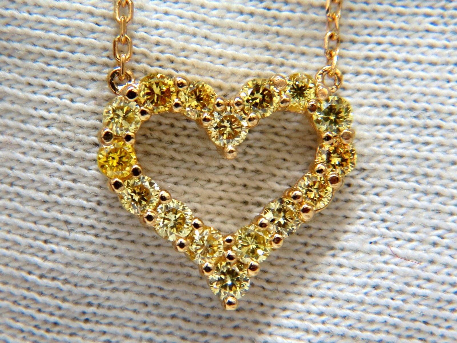 Collier à cœur ouvert en or 14 carats avec diamants jaunes fantaisie naturels de 1,00 carat Neuf - En vente à New York, NY