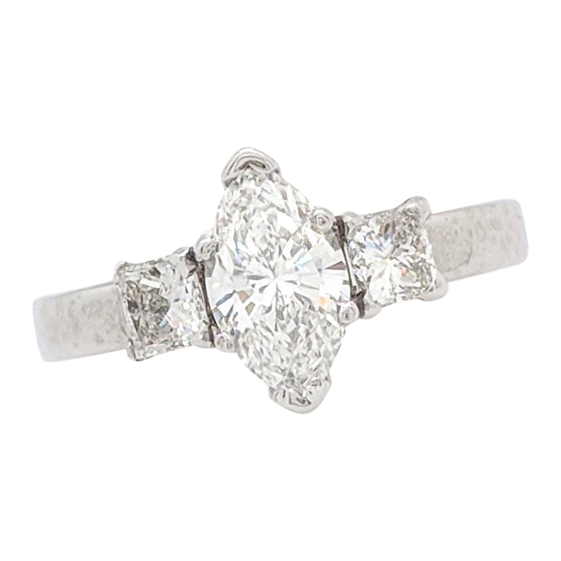 1.00 Carat Natural Marquise Cut Diamond Engagement Ring Platinum For Sale
