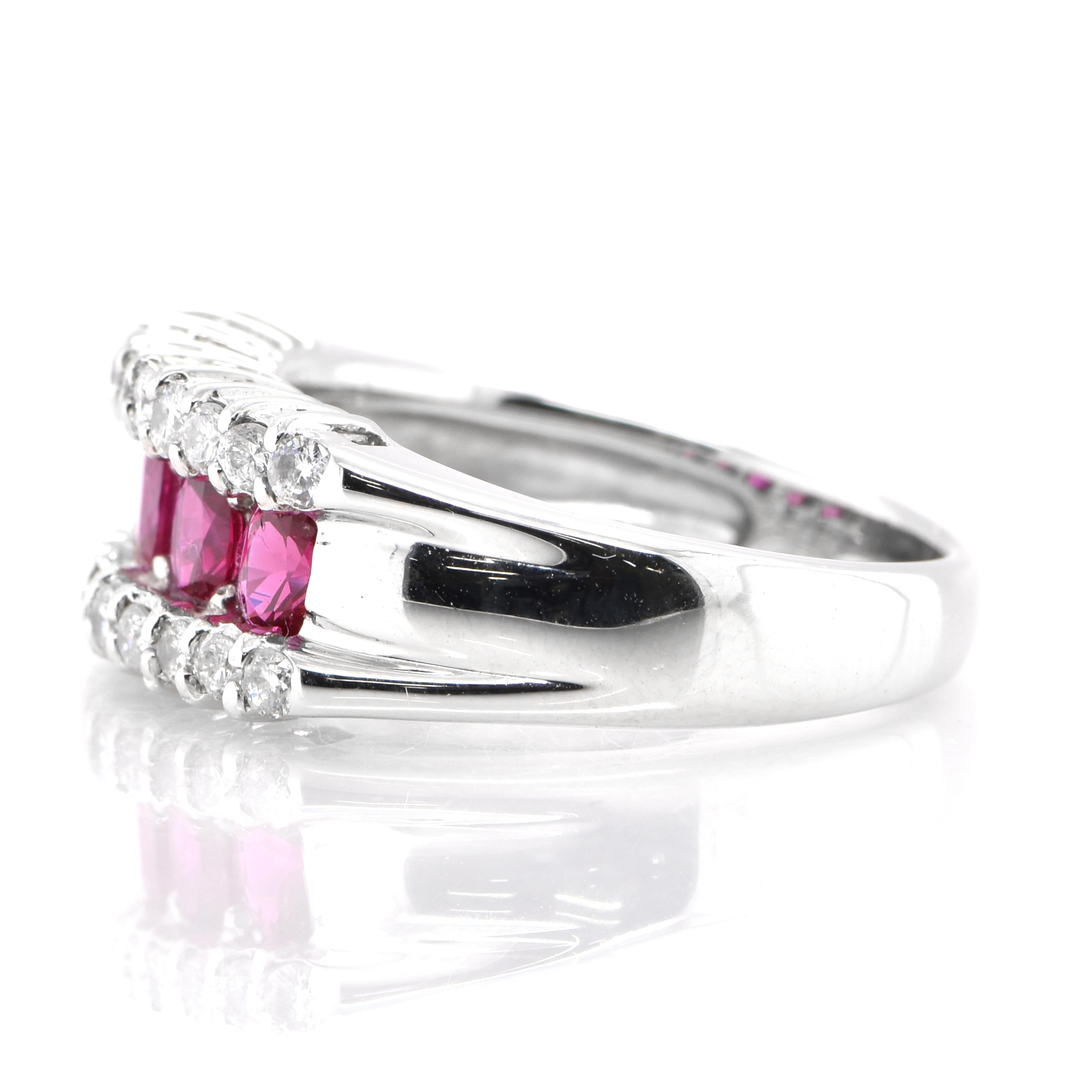 Oval Cut 1.00 Carat Natural Oval Ruby & Diamond Half Eternity Band Ring Set in Platinum