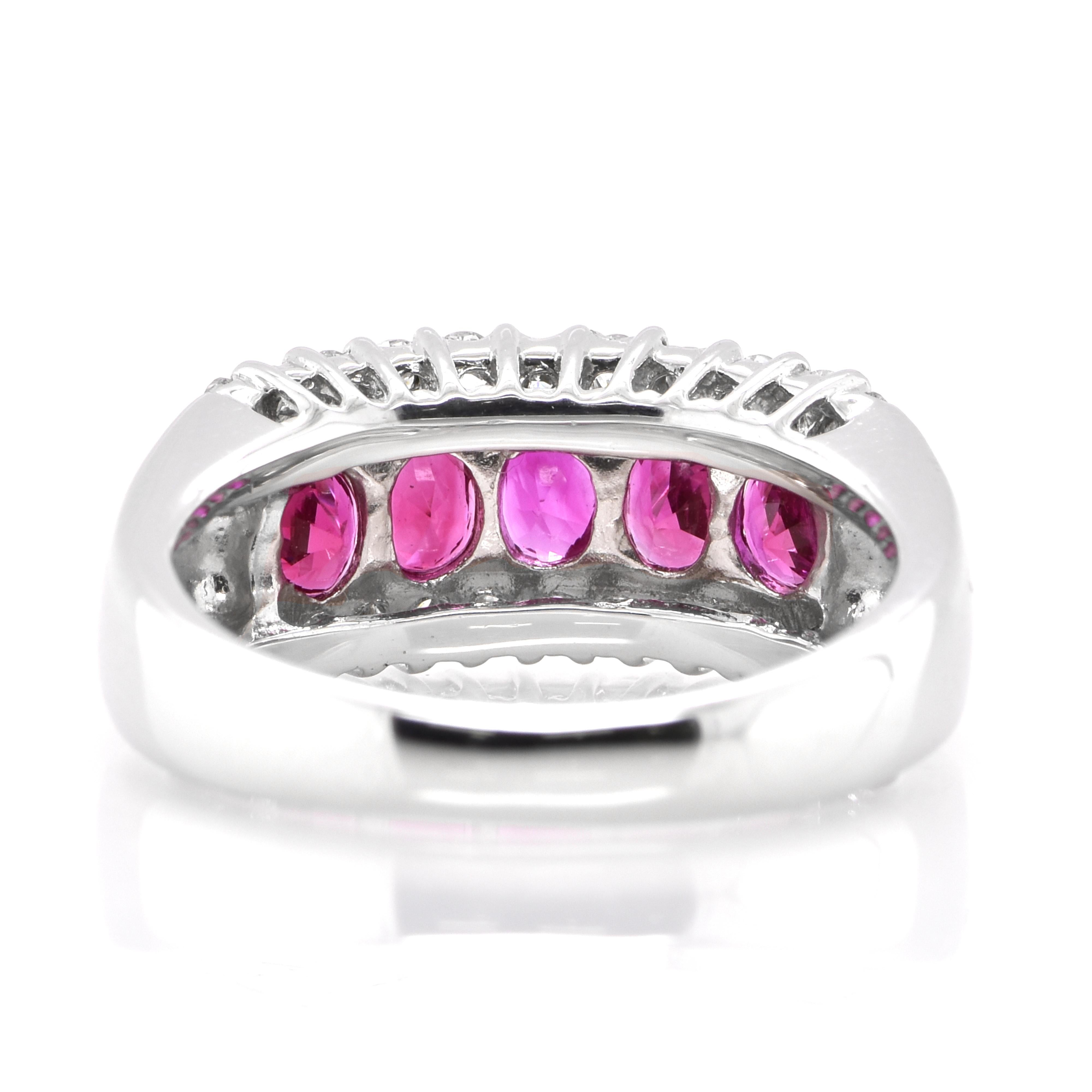 Women's 1.00 Carat Natural Oval Ruby & Diamond Half Eternity Band Ring Set in Platinum