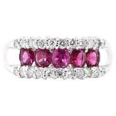 1.00 Carat Natural Oval Ruby & Diamond Half Eternity Band Ring Set in Platinum