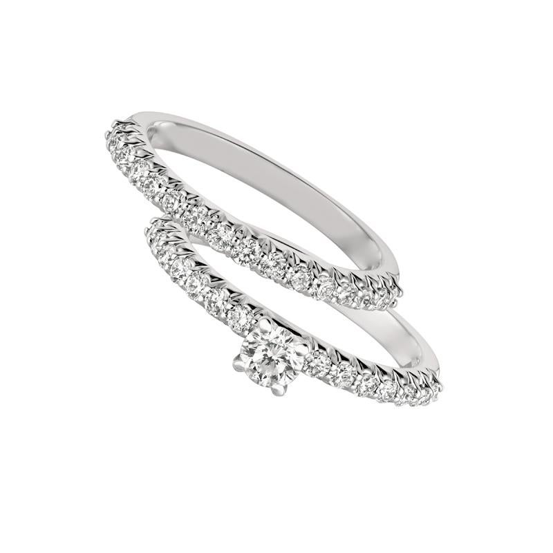 Contemporary 1.00 Carat Natural Round Cut Diamond Ring Set G SI 14 Karat White Gold For Sale
