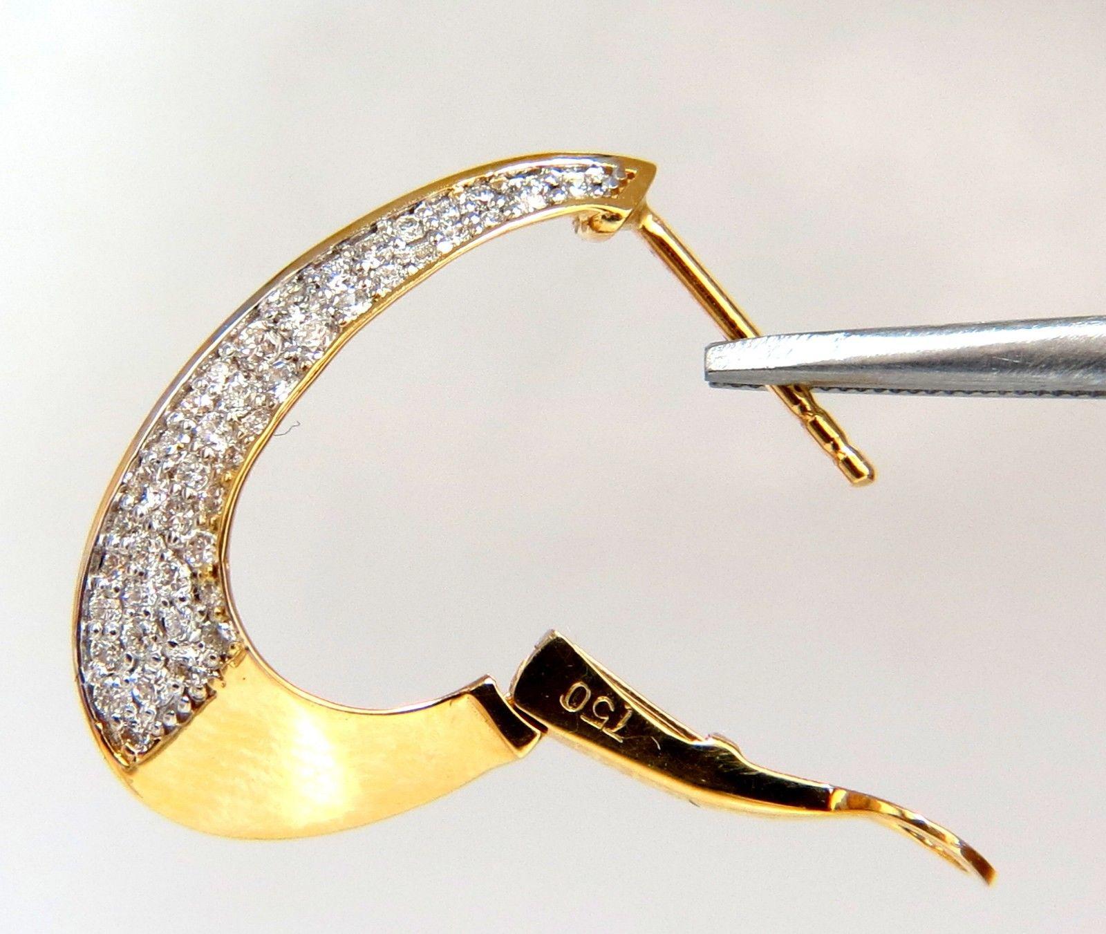 Women's or Men's 1.00 Carat Natural Round Diamonds Elongated Inside Out Hoop Earrings 18 Karat