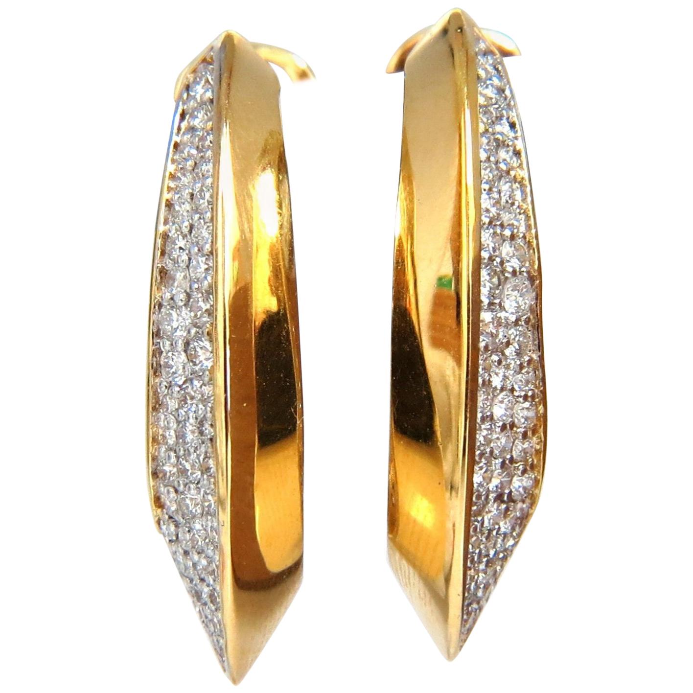 1.00 Carat Natural Round Diamonds Elongated Inside Out Hoop Earrings 18 Karat