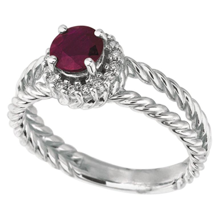 Anillo de oro blanco de 14 quilates con rubí natural y diamantes de 1,00 quilates