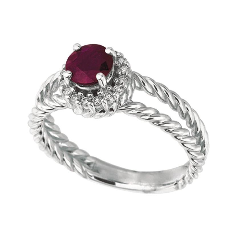 For Sale:  1.00 Carat Natural Ruby and Diamond Ring 14 Karat White Gold