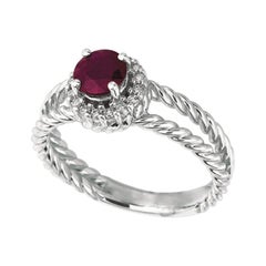 Bague en or blanc 14 carats avec diamants et rubis naturel de 1,00 carat