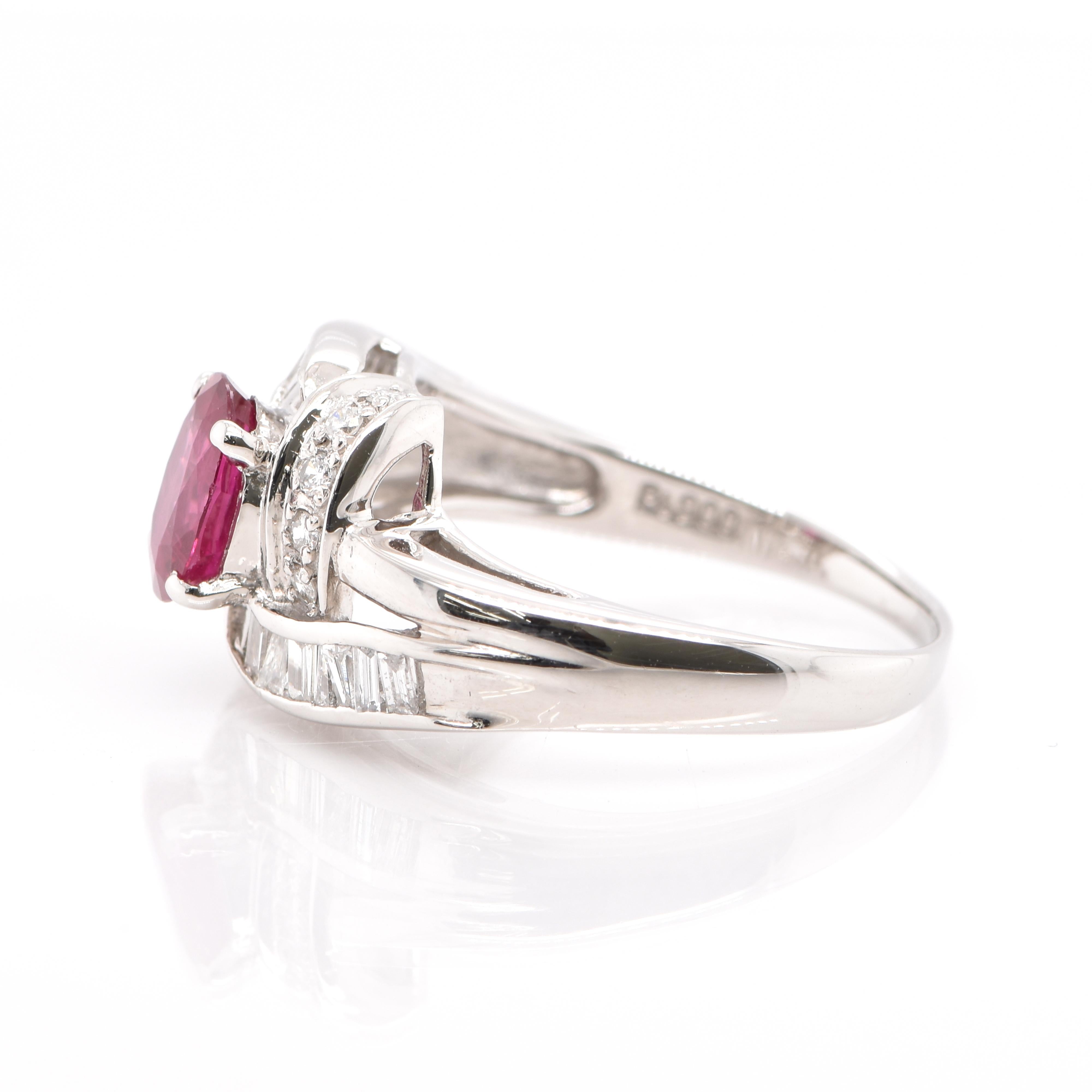 Oval Cut 1.00 Carat Natural Ruby and Diamond Ring Set in Platinum