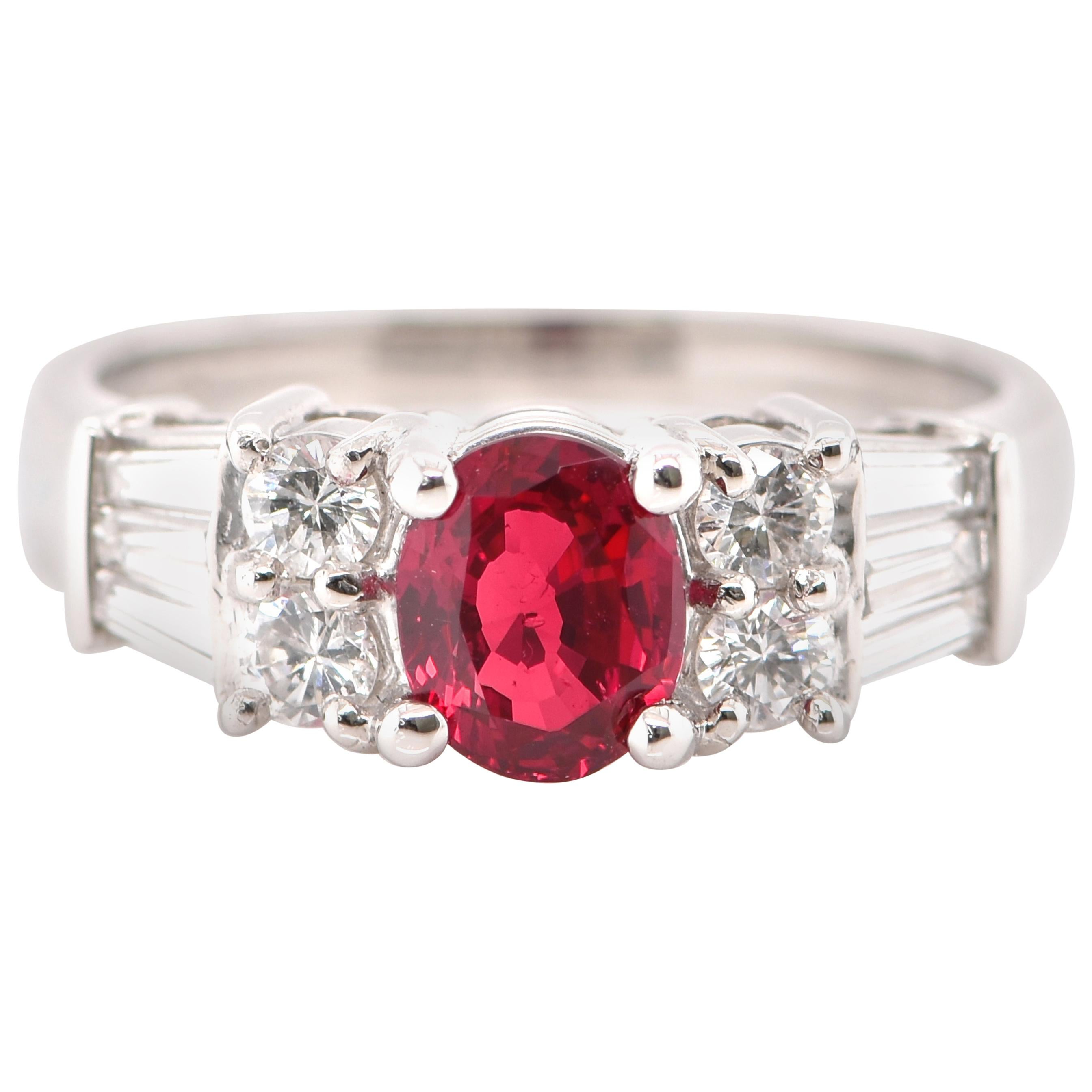1.00 Carat Natural Ruby and Diamond Ring Set in Platinum For Sale