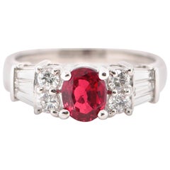 1.00 Carat Natural Ruby and Diamond Ring Set in Platinum