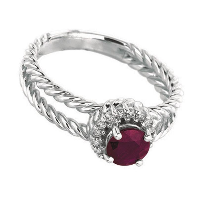 Contemporary 1.00 Carat Natural Ruby and Diamond Ring 14 Karat White Gold For Sale