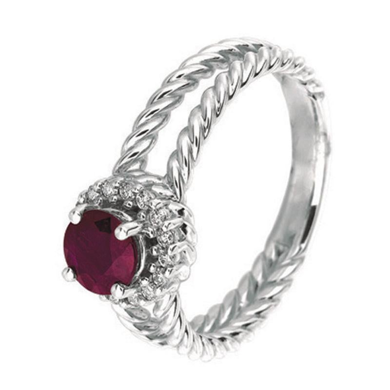 Round Cut 1.00 Carat Natural Ruby and Diamond Ring 14 Karat White Gold For Sale