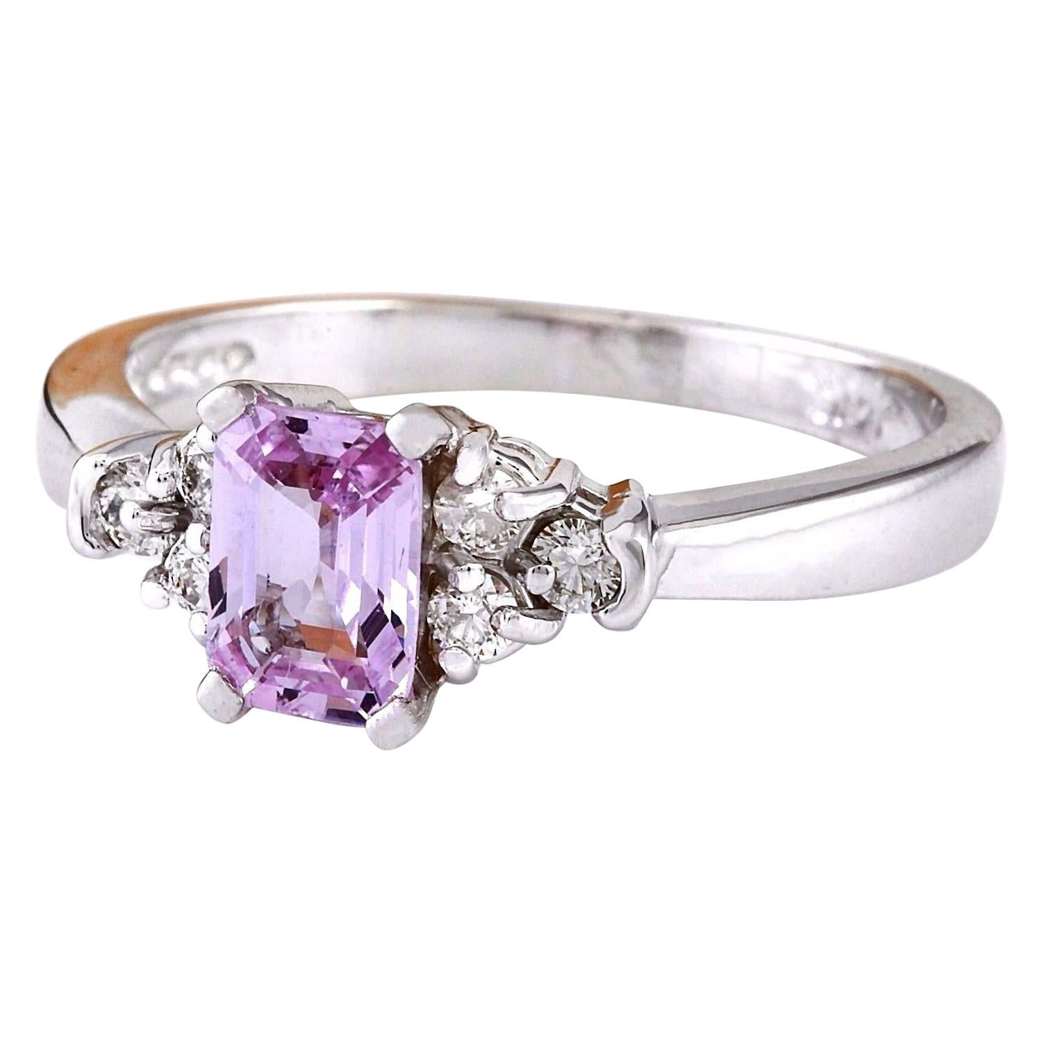 1.00 Carat Natural Sapphire 14K Solid White Gold Diamond Ring
 Item Type: Ring
 Item Style: Engagement
 Material: 14K White Gold
 Mainstone: Sapphire
 Stone Color: Pink
 Stone Weight: 0.80 Carat
 Stone Shape: Emerald
 Stone Quantity: 1
 Stone