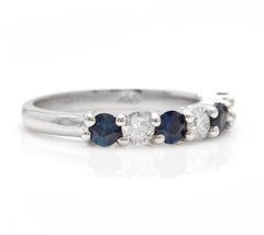 1.00 Carat Natural Sapphire and Diamond 14K Solid White Gold Ring