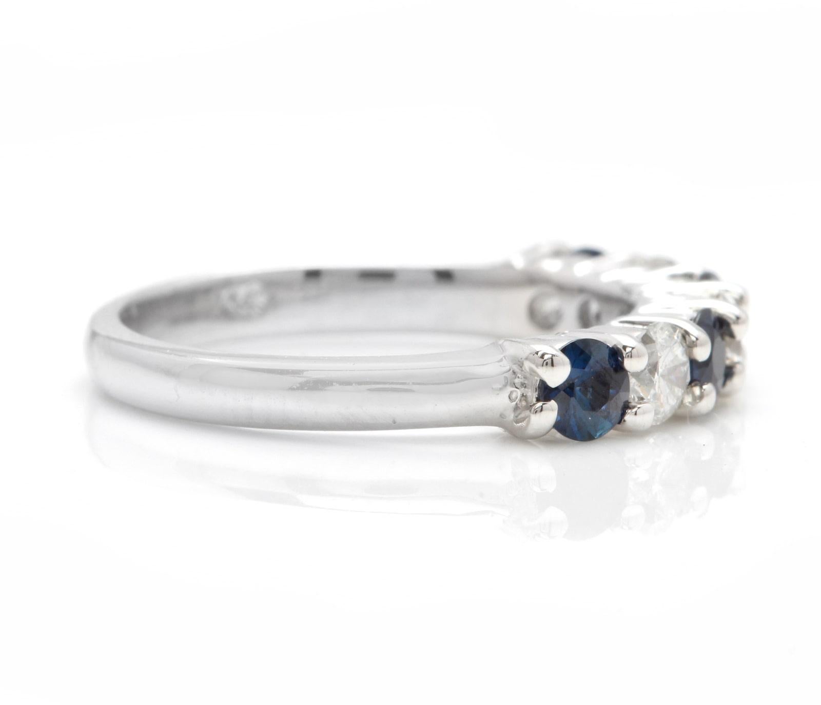 Mixed Cut 1.00 Carat Natural Sapphire and Diamond 14K Solid White Gold Ring For Sale