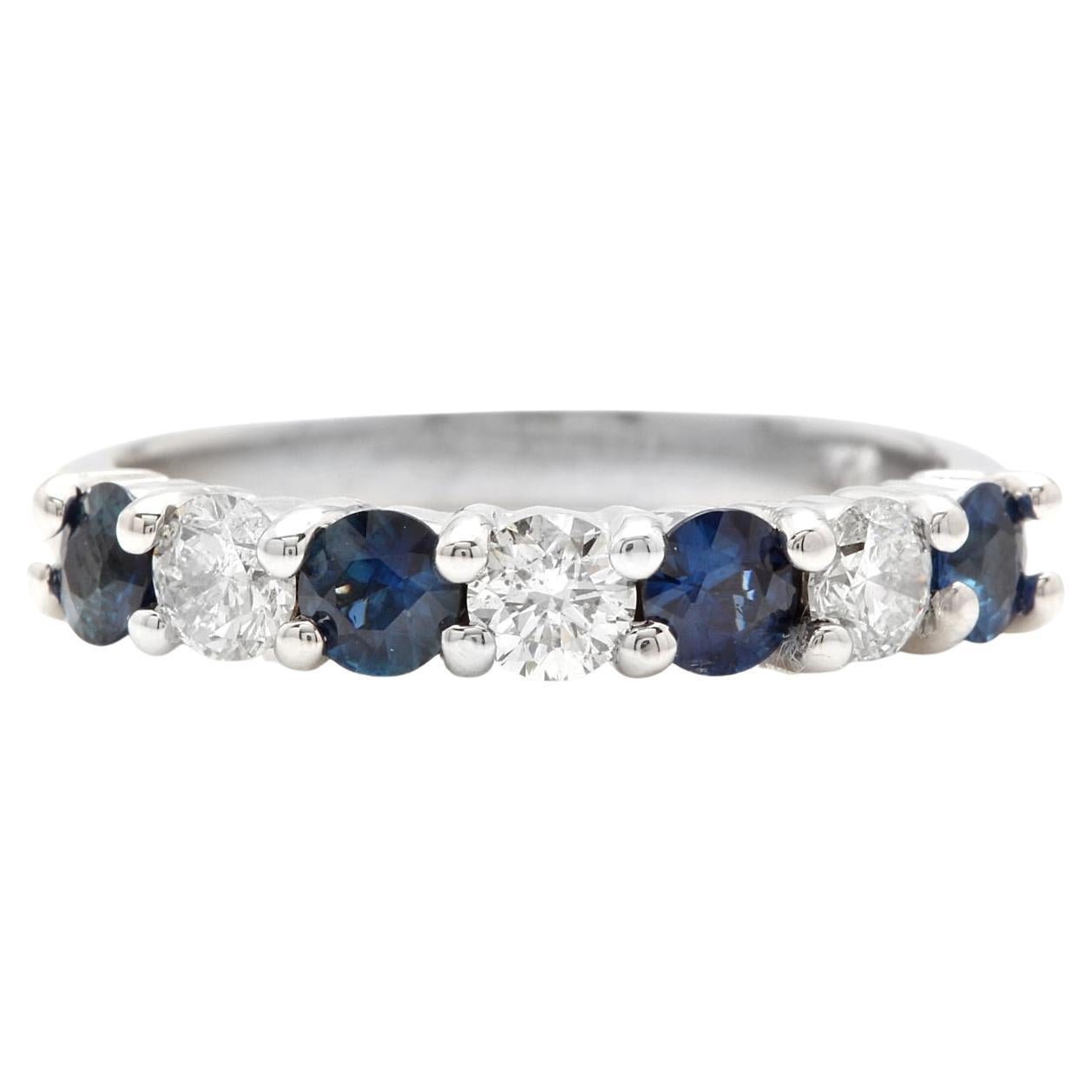 1.00 Carat Natural Sapphire and Diamond 14K Solid White Gold Ring For Sale