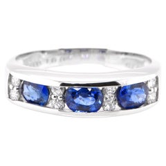 1.00 Carat Natural Sapphire and Diamond Band Ring Set in Platinum