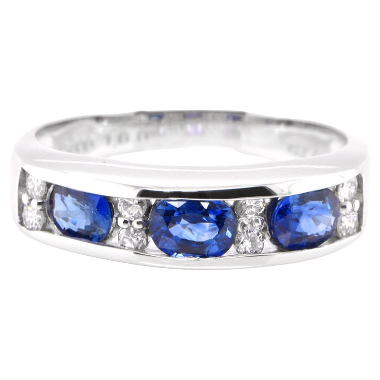 1.00 Carat Natural Sapphire and Diamond Band Ring Set in Platinum For ...