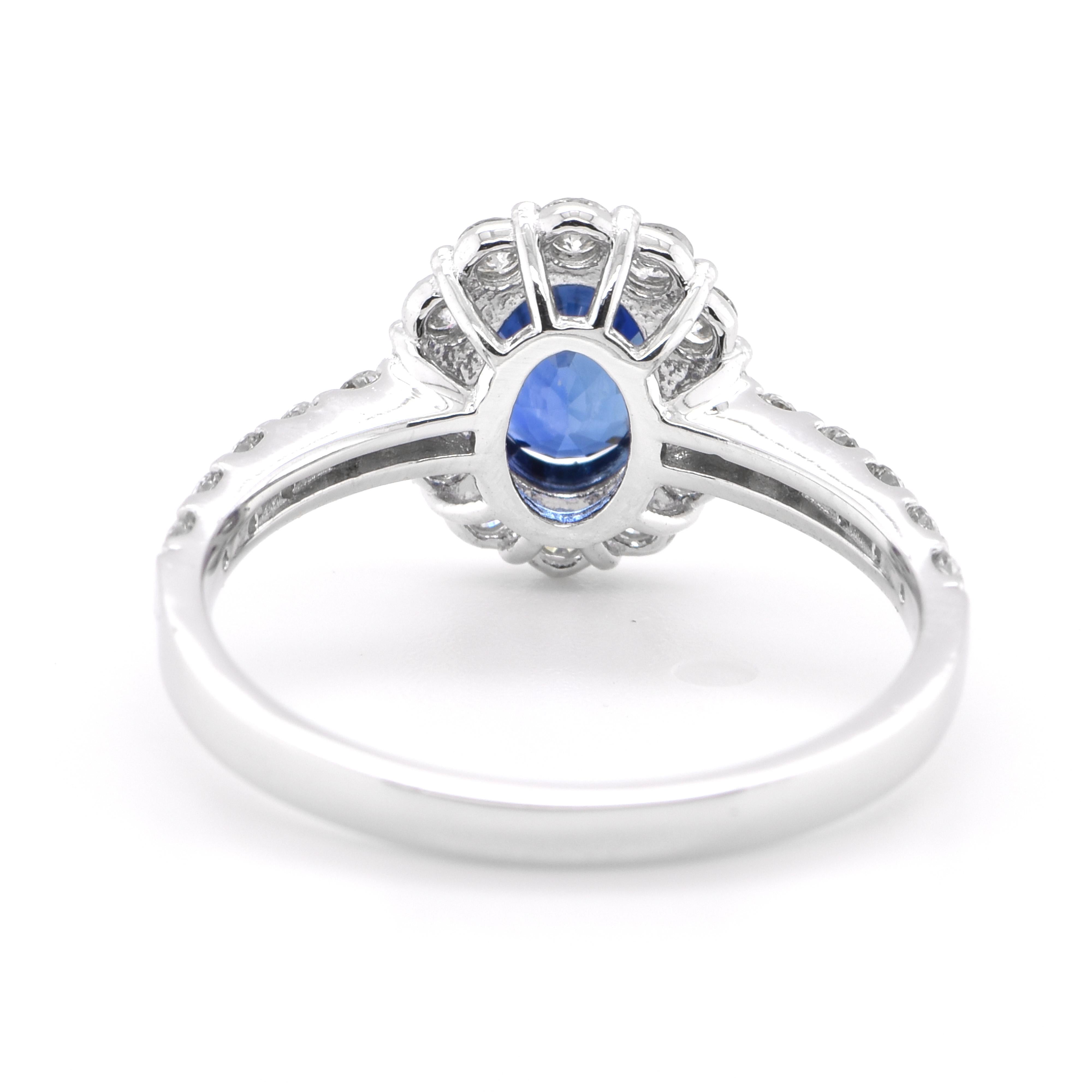 Women's 1.00 Carat Natural Sapphire and Diamond Halo Ring Set in Platinum For Sale