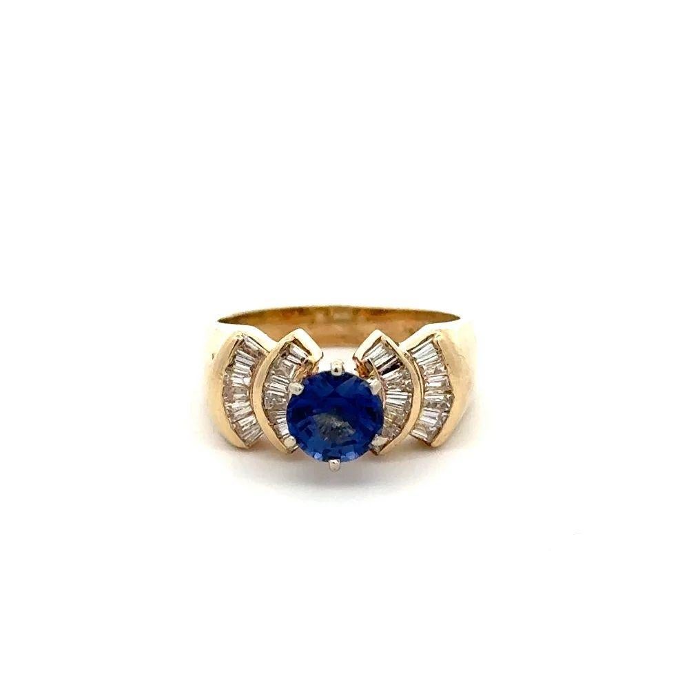 Mixed Cut 1.00 Carat Natural Sapphire and Diamond Vintage Gold Cocktail Ring For Sale