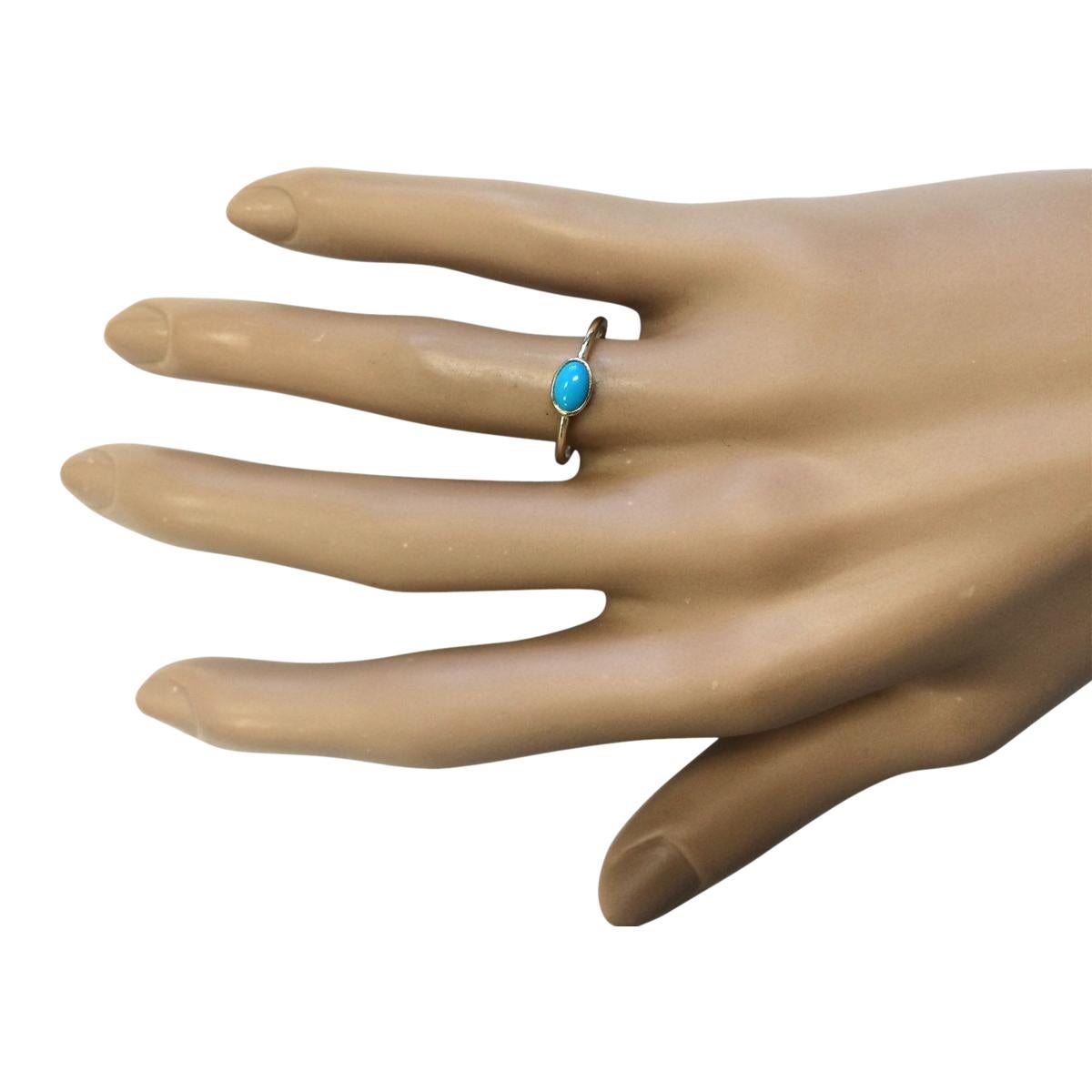 Oval Cut Natural Turquoise Ring In 14 Karat Yellow Gold  For Sale