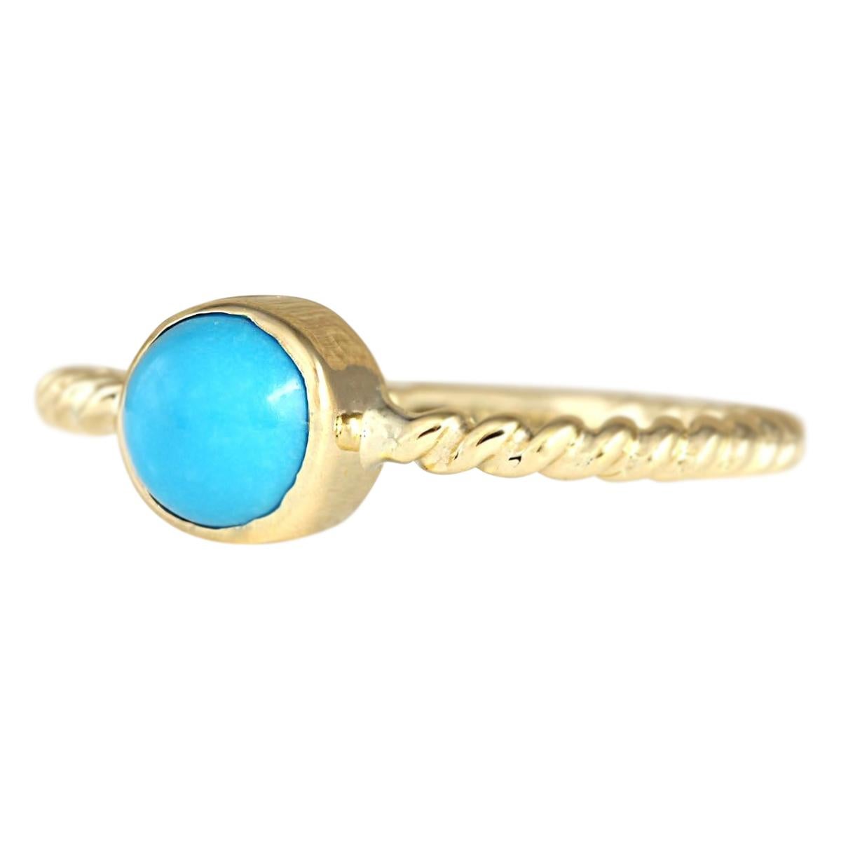 Stamped: 14K Yellow Gold
Total Ring Weight: 2.2 Grams
Total Natural Turquoise Weight is 1.00 Carat
Color: Blue
Face Measures: 6.00x6.00 mm
Sku: [703231W]