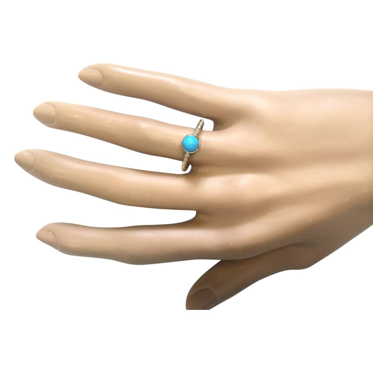 Round Cut Natural Turquoise Ring In 14 Karat Yellow Gold  For Sale