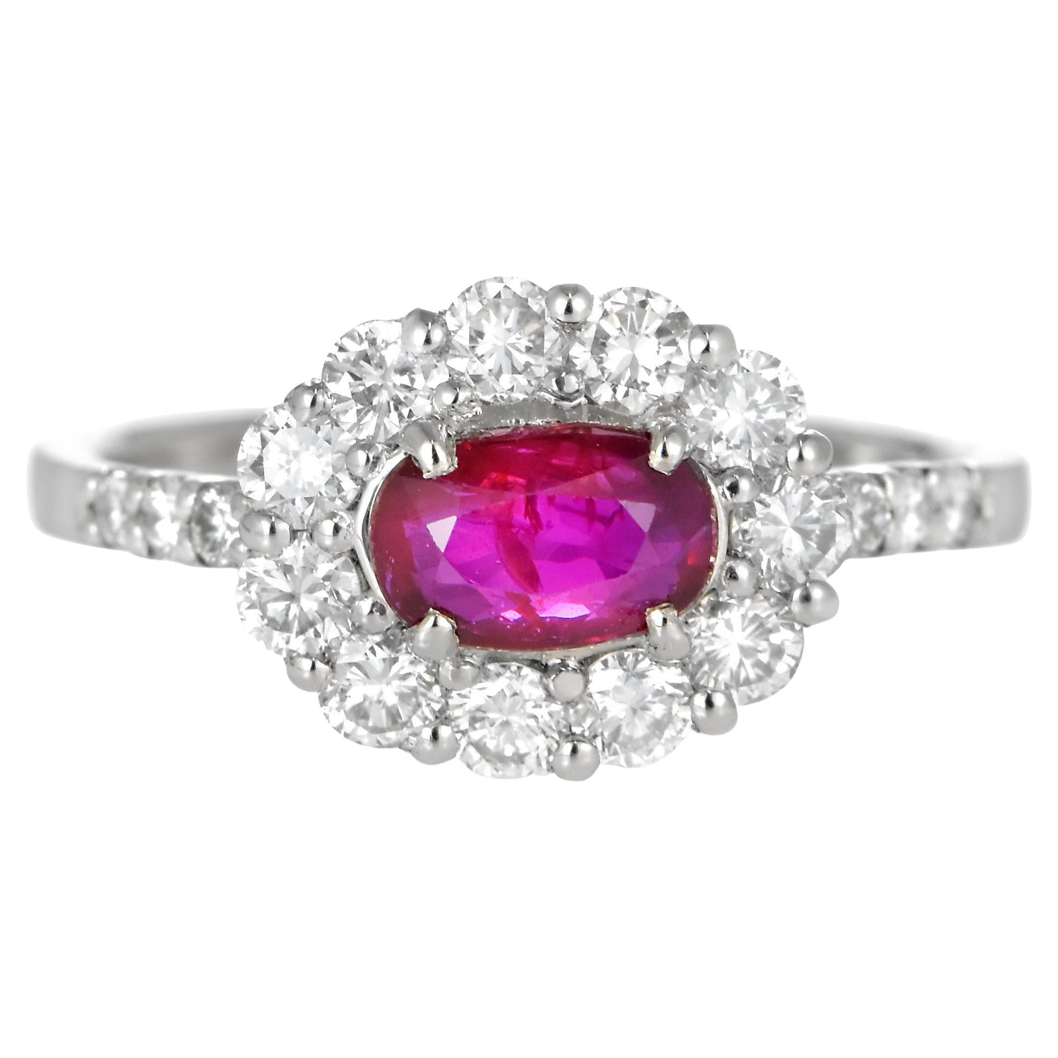 1.00 Carat Natural Unheated, Pigeon
s Blood Ruby 
Diamond Ring Made in Platinum im Angebot
